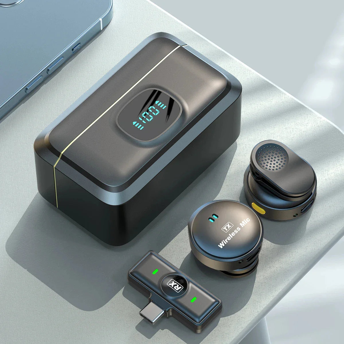 Microphone Lavalier 2.4GHz, sans fil, à aspiration magnétique, avec étui de chargement, pour enregistrement vidéo, Plug and Play