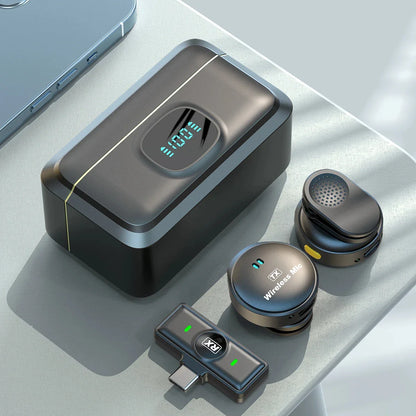 Microphone Lavalier 2.4GHz, sans fil, à aspiration magnétique, avec étui de chargement, pour enregistrement vidéo, Plug and Play