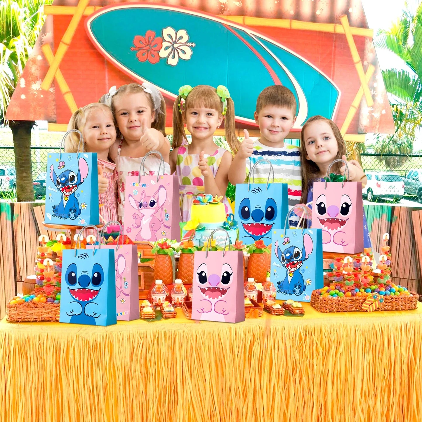 Sacs cadeaux de fête Stitch - 16 sacs à friandises Stitch/sacs à surprises Stitch/sacs à goodies Stitch pour les décorations de fête Stitch