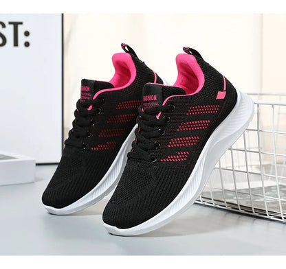 Oulylan Summer Soft Sole Running Shoes Ladies Casual Solid Color Antislip Footwear Outdoor Lace Up Mesh Breathable Sneakers