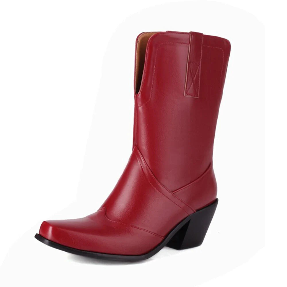 Bottes western rétro noires mi-mollet pour femme à talons épais gothiques, grandes tailles 34-48 777-11