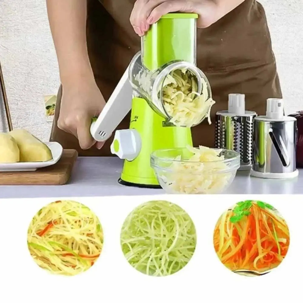 3 Sharp Drums Manual Rotary Vegetable Slicer Stainless Steel Efficient Cutting Vegetable Cutter with Handle Manual Rotary