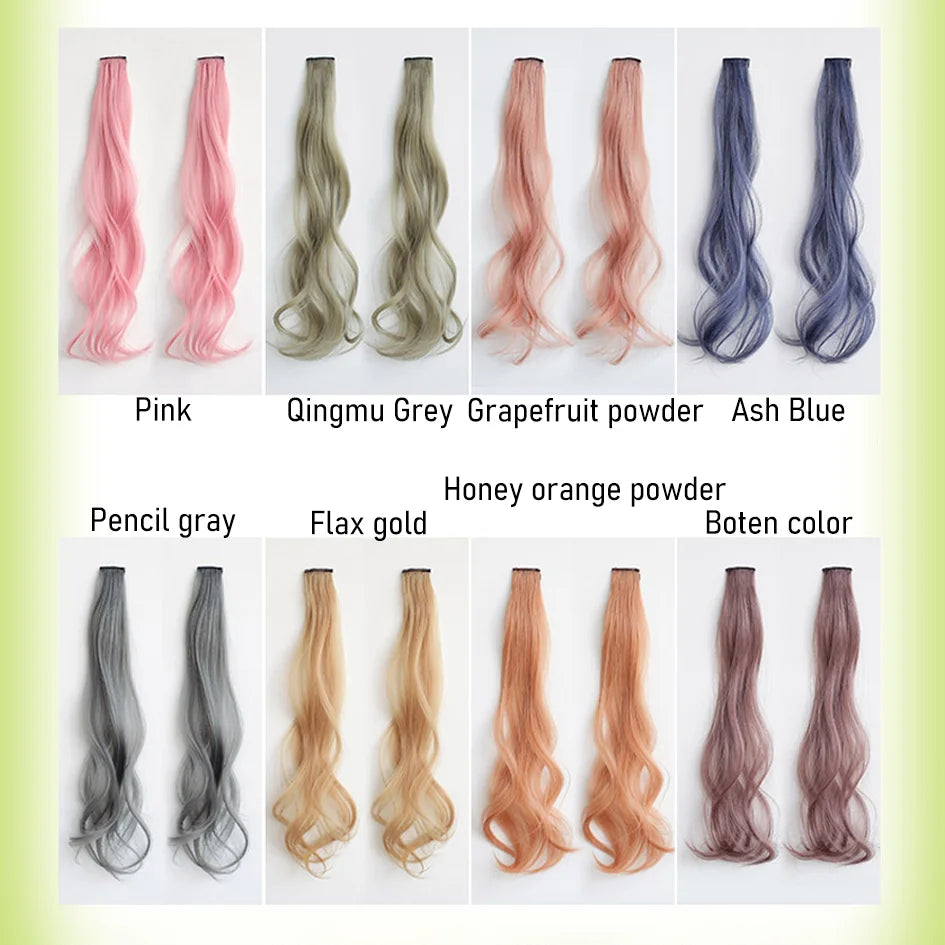 Extensions de cheveux bouclés colorés synthétiques 2 pièces/ensemble 50cm/60cm, ondulation d'eau rose/bleu/violet, perruque Halloween/Noël