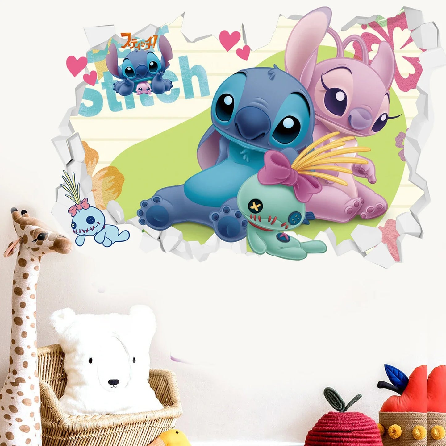 MINISO Autocollants Muraux Dessin Animé Lilo & Stitch pour Chambre d'Enfant, Maternelle, Salon, Chambre à Coucher, Décoration Murale, Poster Animé