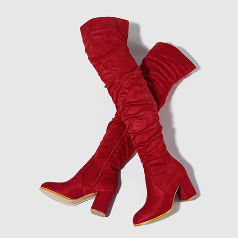 Bottes Noires Marron Cuissardes Liyke 2025 Automne Hiver Femme Sexy Bout Pointu Fermeture Éclair Chaussures Hautes Talon Carré Bottines Femme