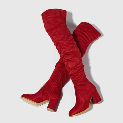 Bottes Noires Marron Cuissardes Liyke 2025 Automne Hiver Femme Sexy Bout Pointu Fermeture Éclair Chaussures Hautes Talon Carré Bottines Femme