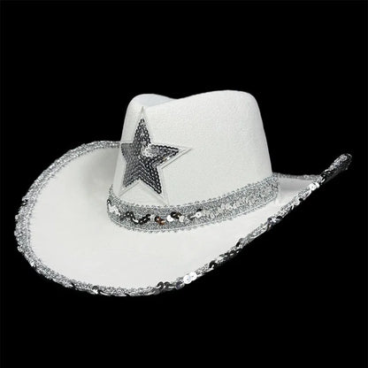 Chapeau de Cowboy Rose pour Femmes Filles Chapeau Western à Large Bord Chapeau à Paillettes Scintillantes pour Spectacle Costume de Cowgirl pour Fête de Mariage