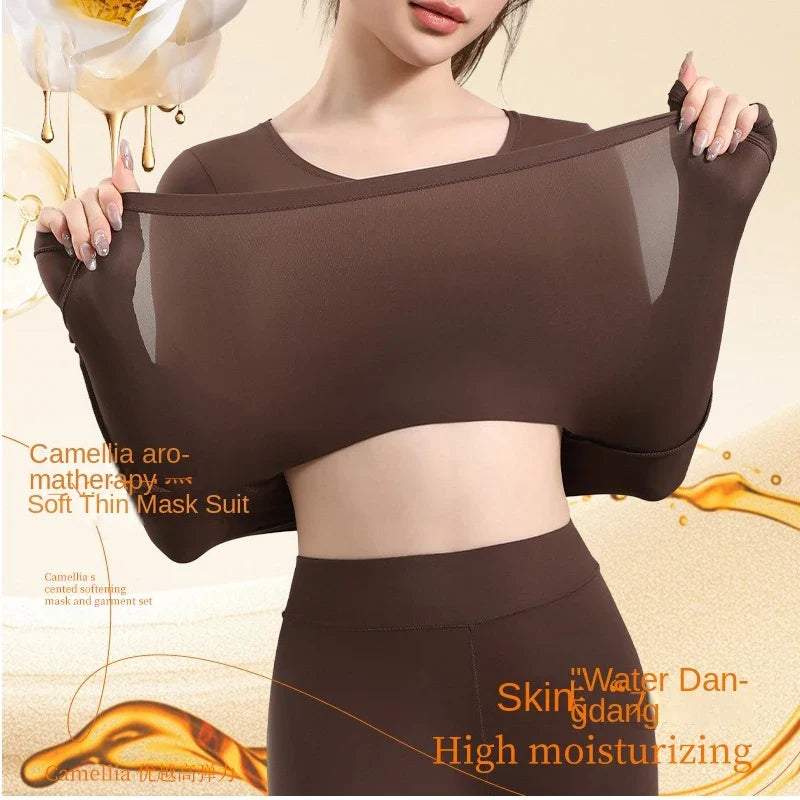 Chemises de soins de la peau à l'acide hyaluronique, appairage thermique d'hiver, sous-vêtements Ultra-fins à manches longues à haute élasticité, ensembles de couches de Base pour femmes