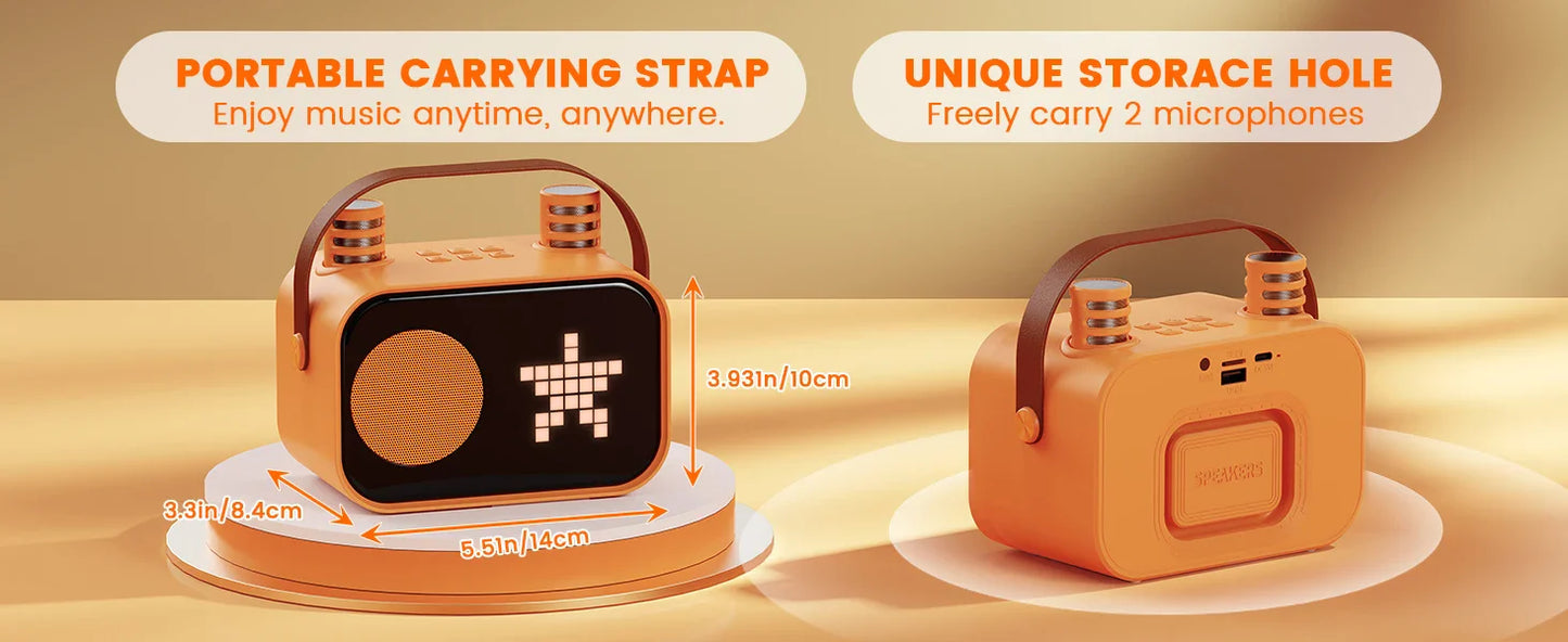 Mini Karaoke Machine for Kids, Portable Bluetooth Karaoke Speaker Unpowered Cabinets with 2 Wireless Microphones for Party