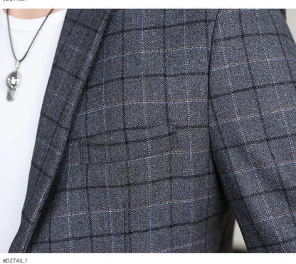 Chemise habillée cintrée à carreaux pour homme, coupe ajustée, style occidental, décontractée et tendance.