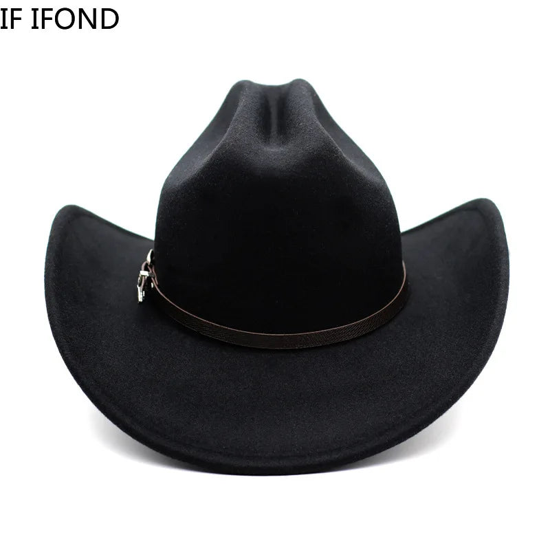 Chapeau de cowboy occidental vintage pour homme, femme, jazz, cowgirl, avec large bord en cuir, cloche, église, Sombrero Hombre