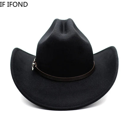 Chapeau de cowboy occidental vintage pour homme, femme, jazz, cowgirl, avec large bord en cuir, cloche, église, Sombrero Hombre