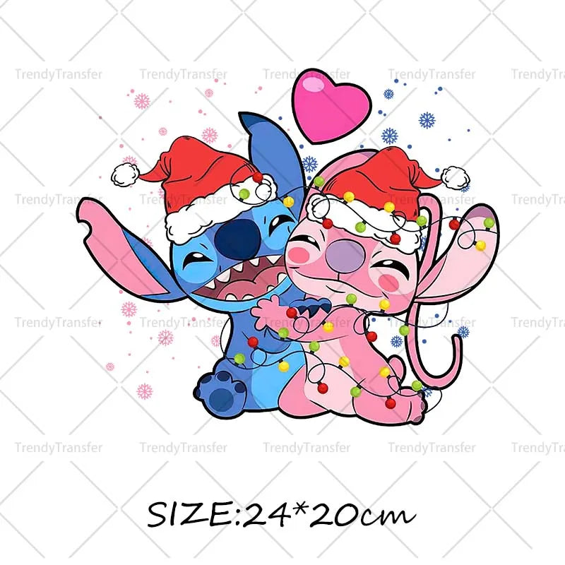 Autocollants thermocollants de Noël Lilo et Stitch pour vêtements, impressions thermiques, décalcomanies pour T-shirts