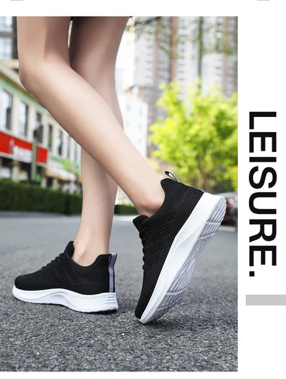 Oulylan Summer Soft Sole Running Shoes Ladies Casual Solid Color Antislip Footwear Outdoor Lace Up Mesh Breathable Sneakers