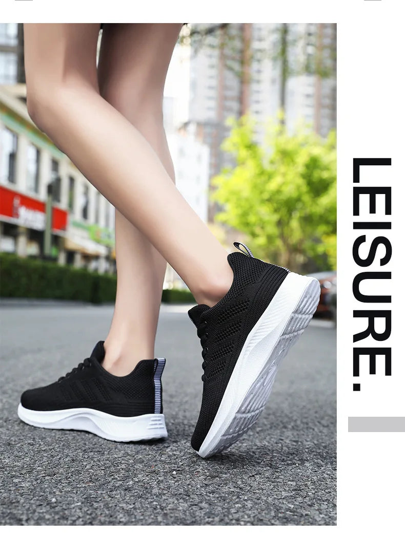 Oulylan Summer Soft Sole Running Shoes Ladies Casual Solid Color Antislip Footwear Outdoor Lace Up Mesh Breathable Sneakers