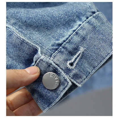 Manteau en jean pour adolescentes Printemps Automne Orné de perles Nœud papillon Veste à la mode pour enfants de 3 4 5 6 8 10 12 ans Vêtement d'extérieur décontracté