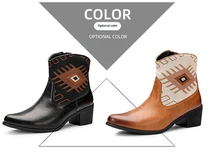 Cowboy Classic Fashionable Embroidered Pull On Boots with Wide Square Toe Western Retro Boot Durable 2025 Boots For Men