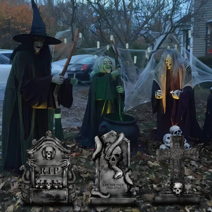 3/6Pcs 2024 Halloween Tombstone Decor Skull Tombstone RIP Letters Bad Omens Haunted House Decor for Patio Garden Frighten Kids