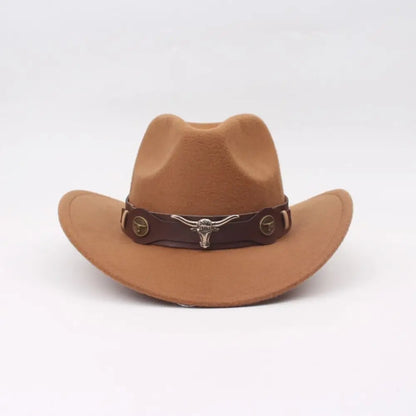 Chapeau de Cowboy occidental en laine Cool, chapeau de Jazz à large bord, couleur unie, chapeau de Cosplay de fête, casquettes de visière d'extérieur