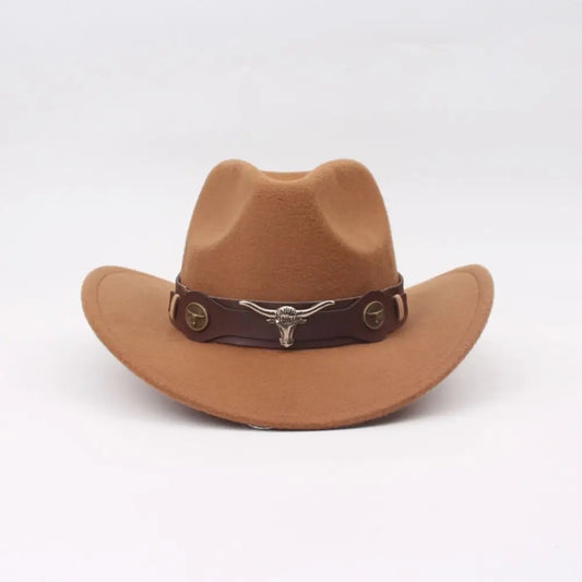Chapeau de Cowboy occidental en laine Cool, chapeau de Jazz à large bord, couleur unie, chapeau de Cosplay de fête, casquettes de visière d'extérieur