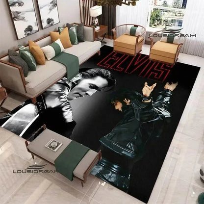 E-Elvis-Presleys Retro Printed Carpet Non-slip Carpet Outdoor Carpets Area Rug Home Bedroom Decor Rug for Bedroom Birthday Gift