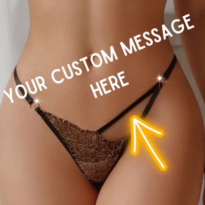 String personnalisé pour femmes, culotte en dentelle découpée, string personnalisé, lettres en strass, sous-vêtements, cadeau de saint valentin, nouvelle collection