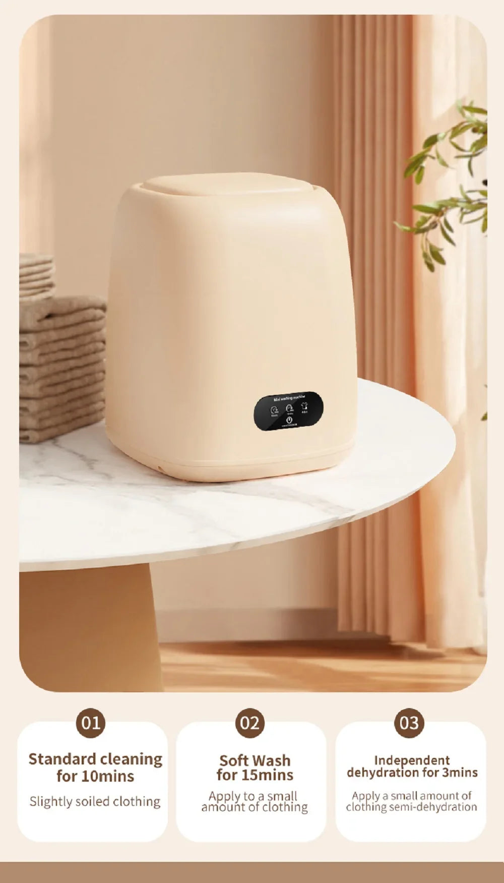 Mini Washing Machine,9L Capacity，Portable Home Dormitory Underwear Socks Elution Washer,3 Major Cleaning And Care Modes
