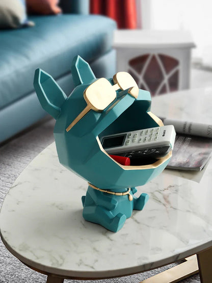 Sculpture en résine pour chien, Statue d'animal à grande bouche pour décor avec boîte de rangement pour porte-clés, Figurine de chien, ornement, cadeau de décoration