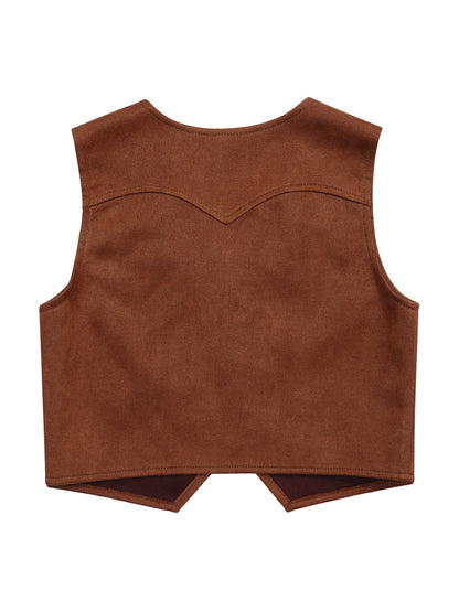 Kids Boys Western Cowboy Cowgirl Cosplay Costume Open Front Waistcoat Vest Pointed Hem Fringe Decor Tassel Jacket for Party