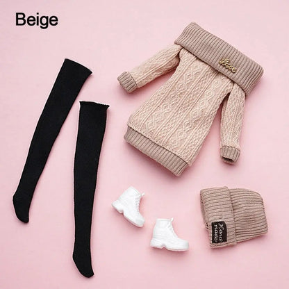 For 1/6 Doll Clothes 29~32cm Doll Plush Coat Skirt Doll Winter Dress Girl Coat Handmade Casual Wear Set Doll Accessories Gift
