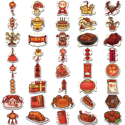 Autocollants de Style National de Dessin Animé, Nouvel An Chinois, pour Valise, Ordinateur Portable, Bagages, Téléphone, Voiture, DIY, 10/30/80 Pièces