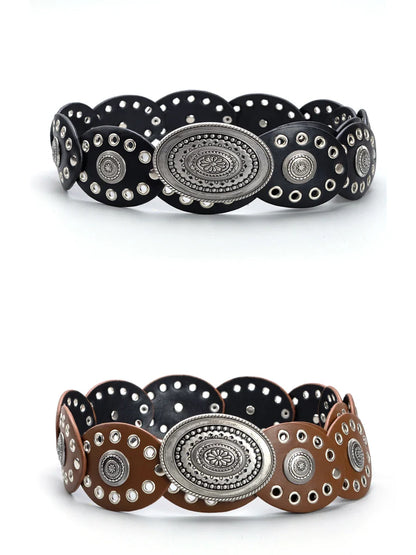 Ceinture creuse ovale en polyuréthane avec œillets, style cow-girl/cowboy, pour femmes, accessoire de décoration de taille rétro, gaine sur vêtements.