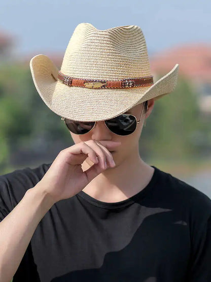 Chapeau de Cowboy d'été à large bord pour femmes et hommes, chapeaux de paille de Cowgirl occidentale, mode robe fantaisie occidentale, couvre-chef de fête, casquette unisexe