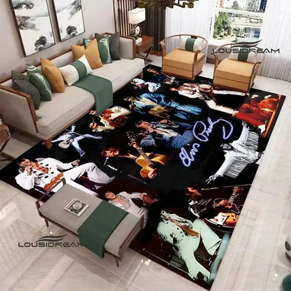 E-Elvis-Presleys Retro Printed Carpet Non-slip Carpet Outdoor Carpets Area Rug Home Bedroom Decor Rug for Bedroom Birthday Gift