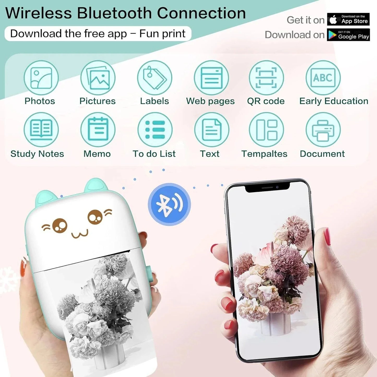Portable Mini Thermal Printer Photo Printer Business/Home No Ink Required To Print Small Ticket/Labels/Picture Imprimante 203PDI