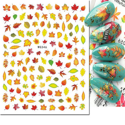3d Nail Art Stickers Winter Autumn Golden Leaves Red Roses Flowers Decals For Nails Decoration Manicure Salon Beauty