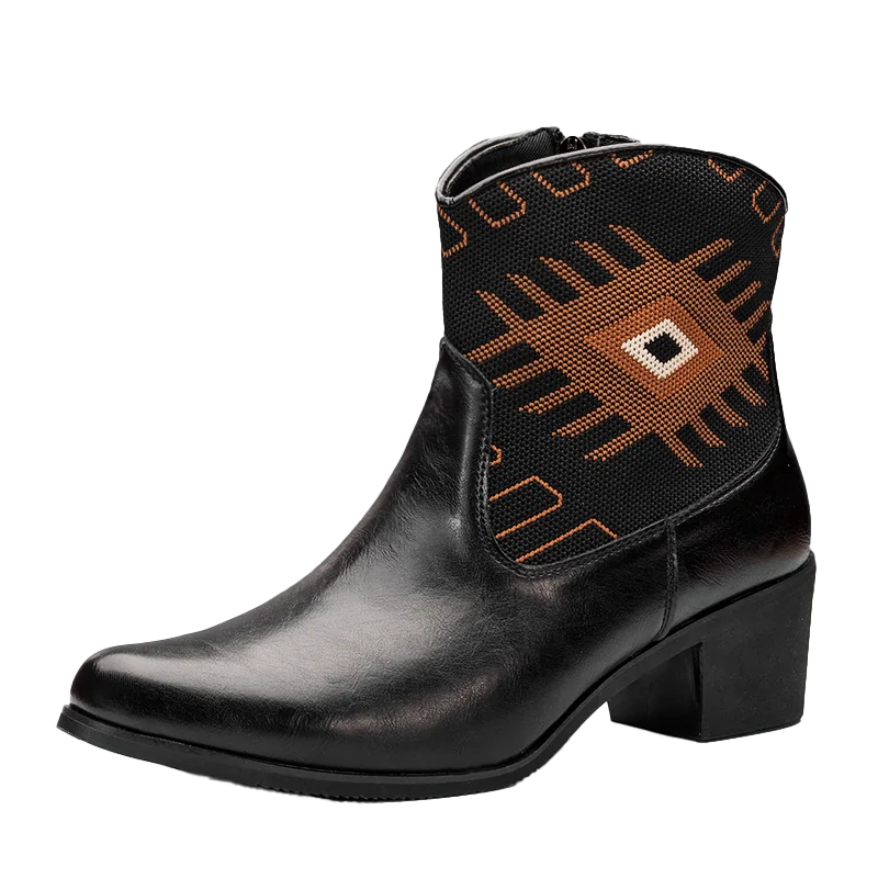 Cowboy Classic Fashionable Embroidered Pull On Boots with Wide Square Toe Western Retro Boot Durable 2025 Boots For Men