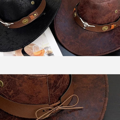 Faux Leather Western Cowboy Hats For Women Men Vintage Gentleman Cowgirl Jazz hat Holidays Party Cosplay Hat