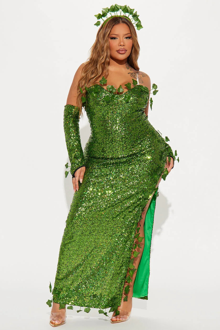 2025 European and American Costumes Adult Leaves Halloween Costumes Dance Dresses