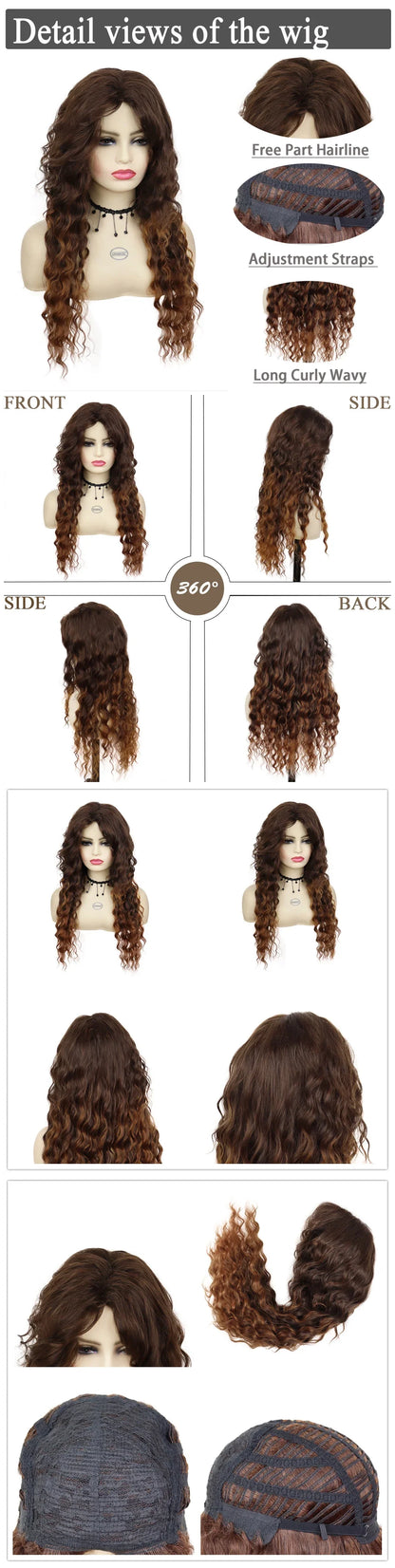 Perruque blonde bouclée cheveux synthétiques longs naturels perruques ondulées pour femmes blanches, raie libre, racines foncées, perruques ombrées, perruque ondulée tendance + autocollants