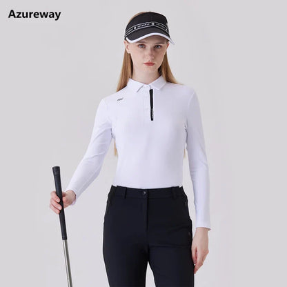 AW Golf Women's Simple Polo Shirt Long-sleeved T-shirt Quick-drying Breathable Sports Jersey Spring Autumn Golf Clothing Suit