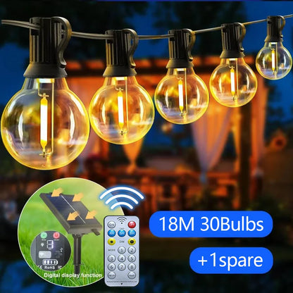 G40 Solar Outdoor String Lights, with remote controls, shatterproof globe bulb, IP65 waterproof, Patio Light for Garden Decor