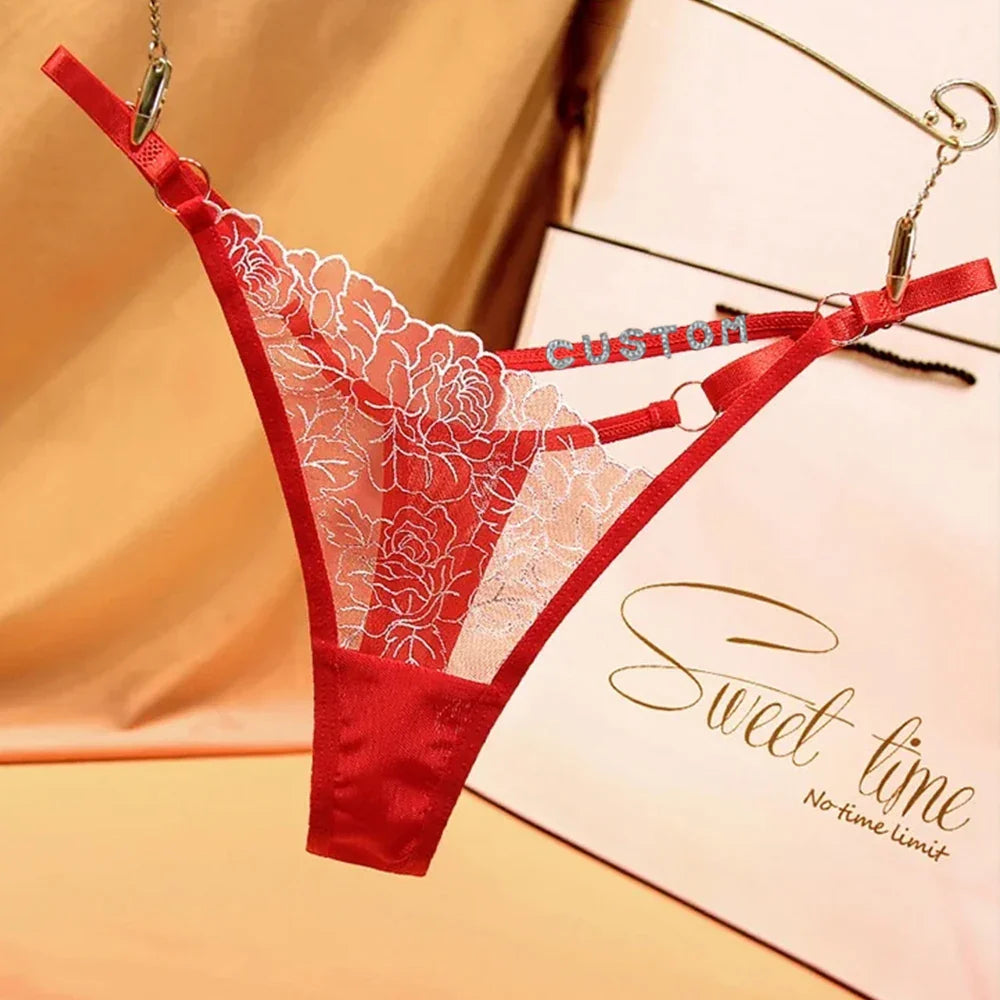 String personnalisé pour femmes, culotte en dentelle découpée, string personnalisé, lettres en strass, sous-vêtements, cadeau de saint valentin, nouvelle collection