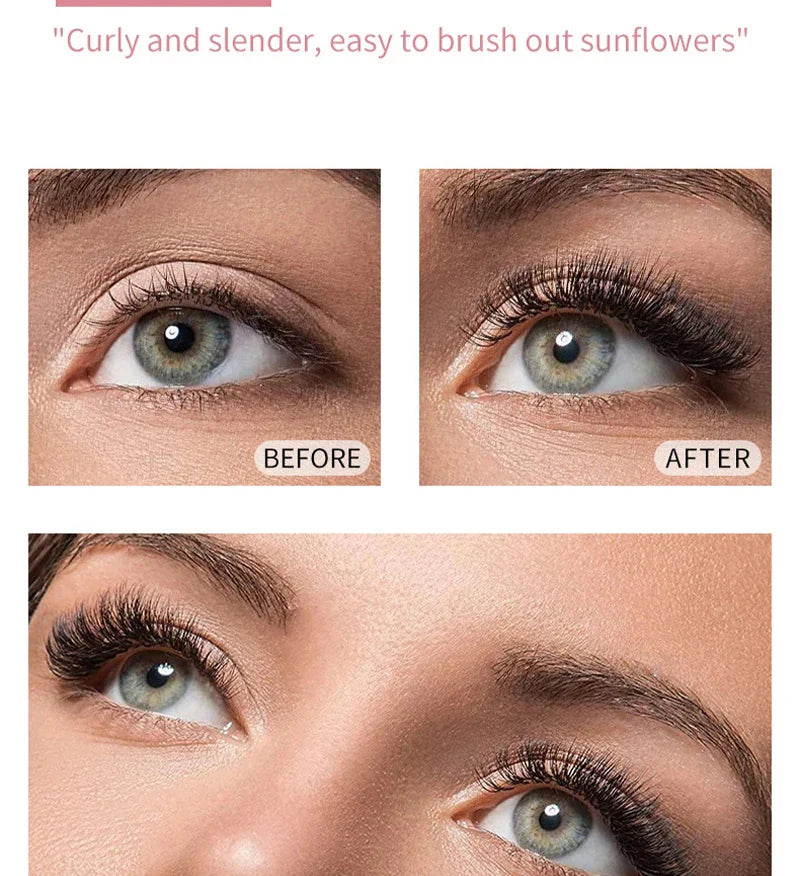 Mascara imperméable et sans maquillage, base allongée, cryptée, mince, bouclée et durable sans bavure