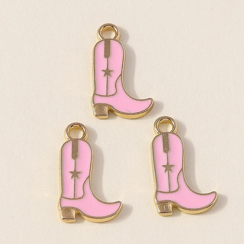 Leslie 10 pièces jolies filles bottes de cowboy et chapeau breloques pendentifs pour la fabrication de bijoux collier boucles d'oreilles bricolage Cowgirl chapeau charme cadeaux