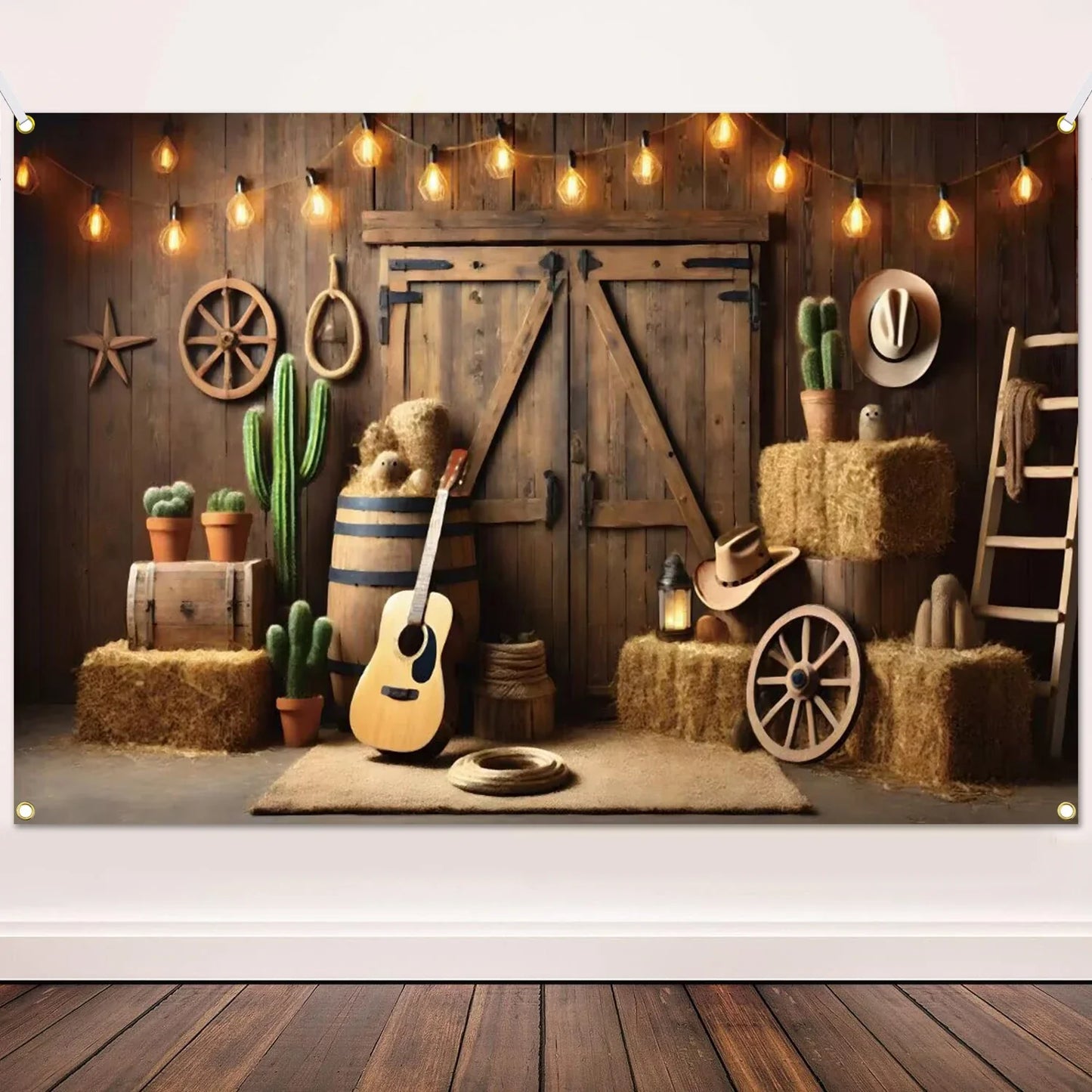 Western Party Backdrop Western Cowboy Party Decoration West Decor Wooden House Barn Photo Background for Birthday Wedding Supply