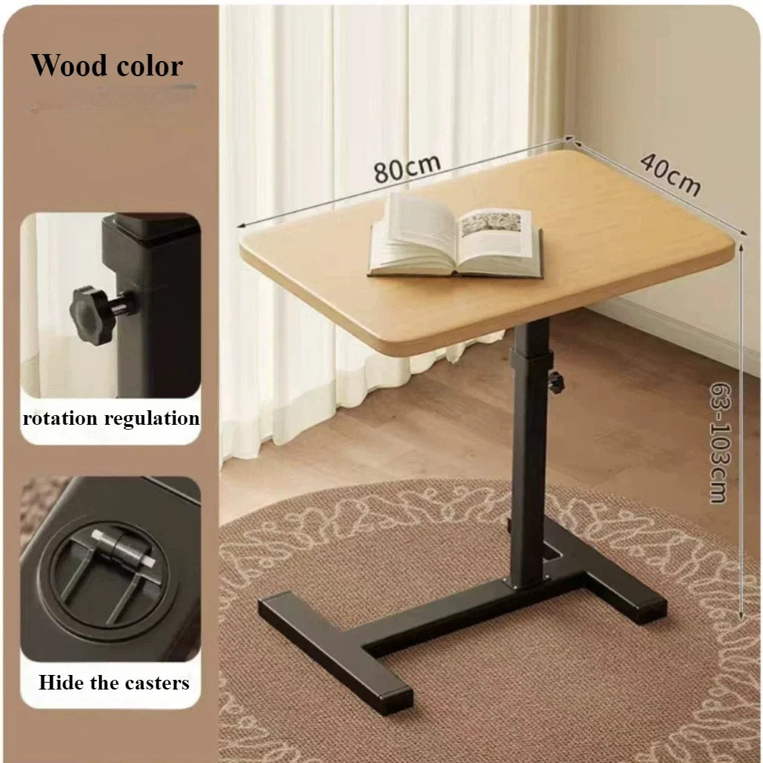 Table de chevet à petit bord en acier inoxydable, bureau Mobile pour la maison, chambre à coucher avec roulettes, bureau d'apprentissage à levage facile, établi
