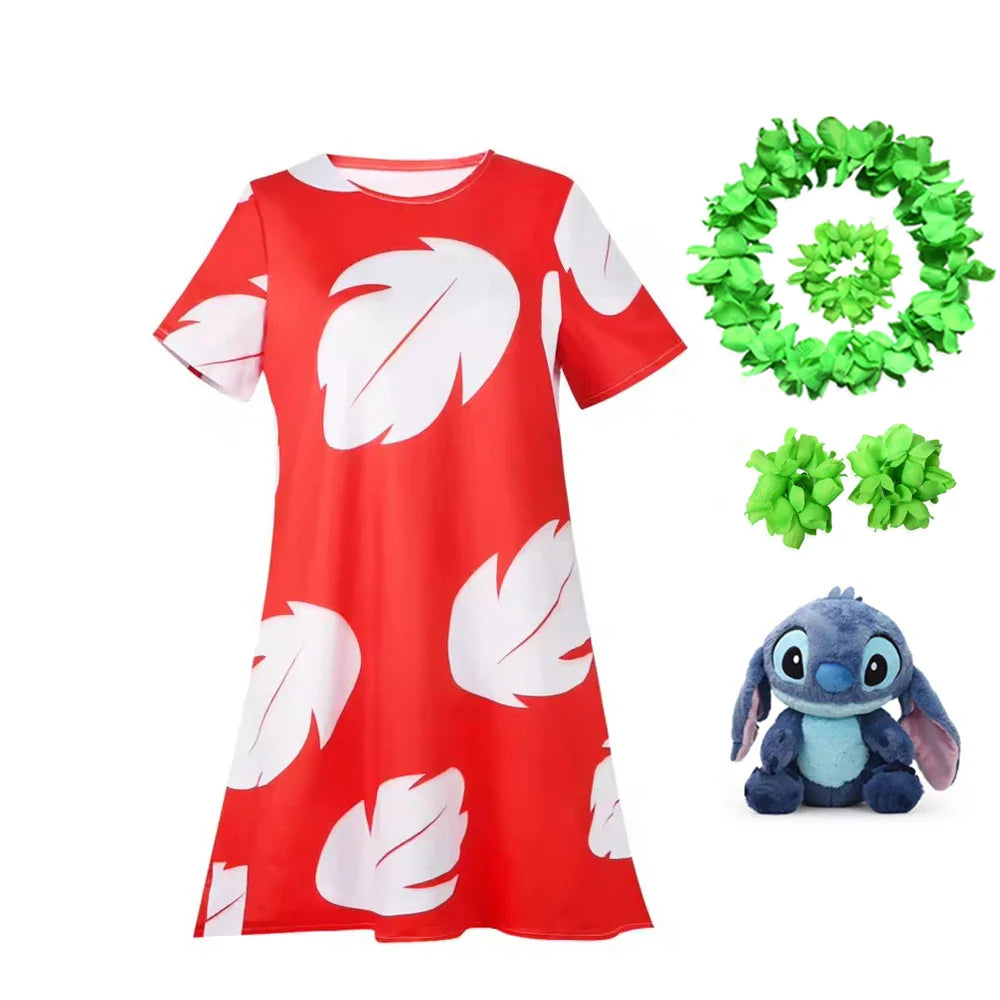 Lilo and Stitch Costume Girl Hawaii Costume Red Frock Halloween 2025 Lilo Vestido Summer Casual Robes