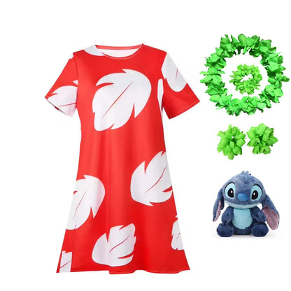 Lilo and Stitch Costume Girl Hawaii Costume Red Frock Halloween 2025 Lilo Vestido Summer Casual Robes
