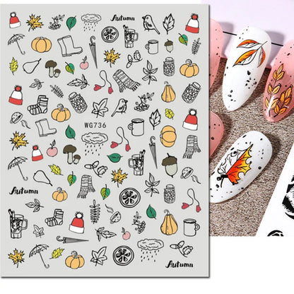 3d Nail Art Stickers Winter Autumn Golden Leaves Red Roses Flowers Decals For Nails Decoration Manicure Salon Beauty